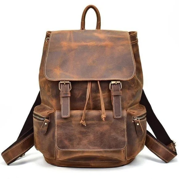 GRUNTLUXURY Brown Buffalo Leather Backpack
